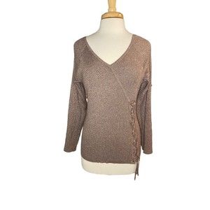 New York And Company Sweater Shimmer Side Tie V Neck Womens L